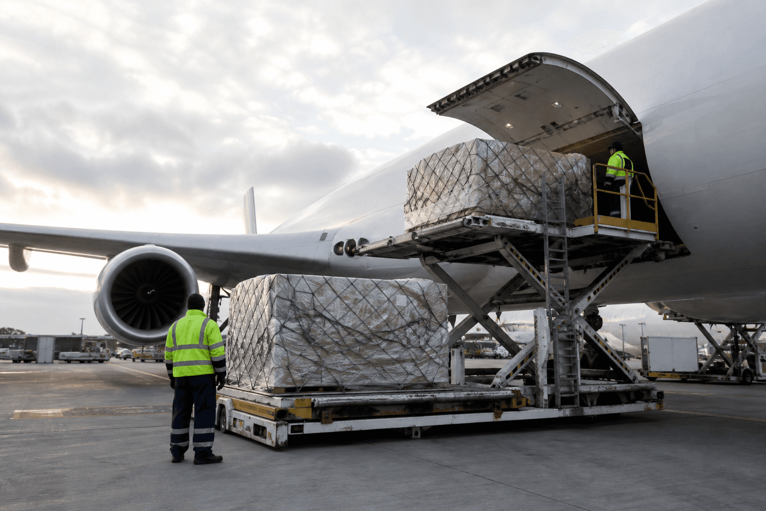 Air cargo being prepared for freight loading