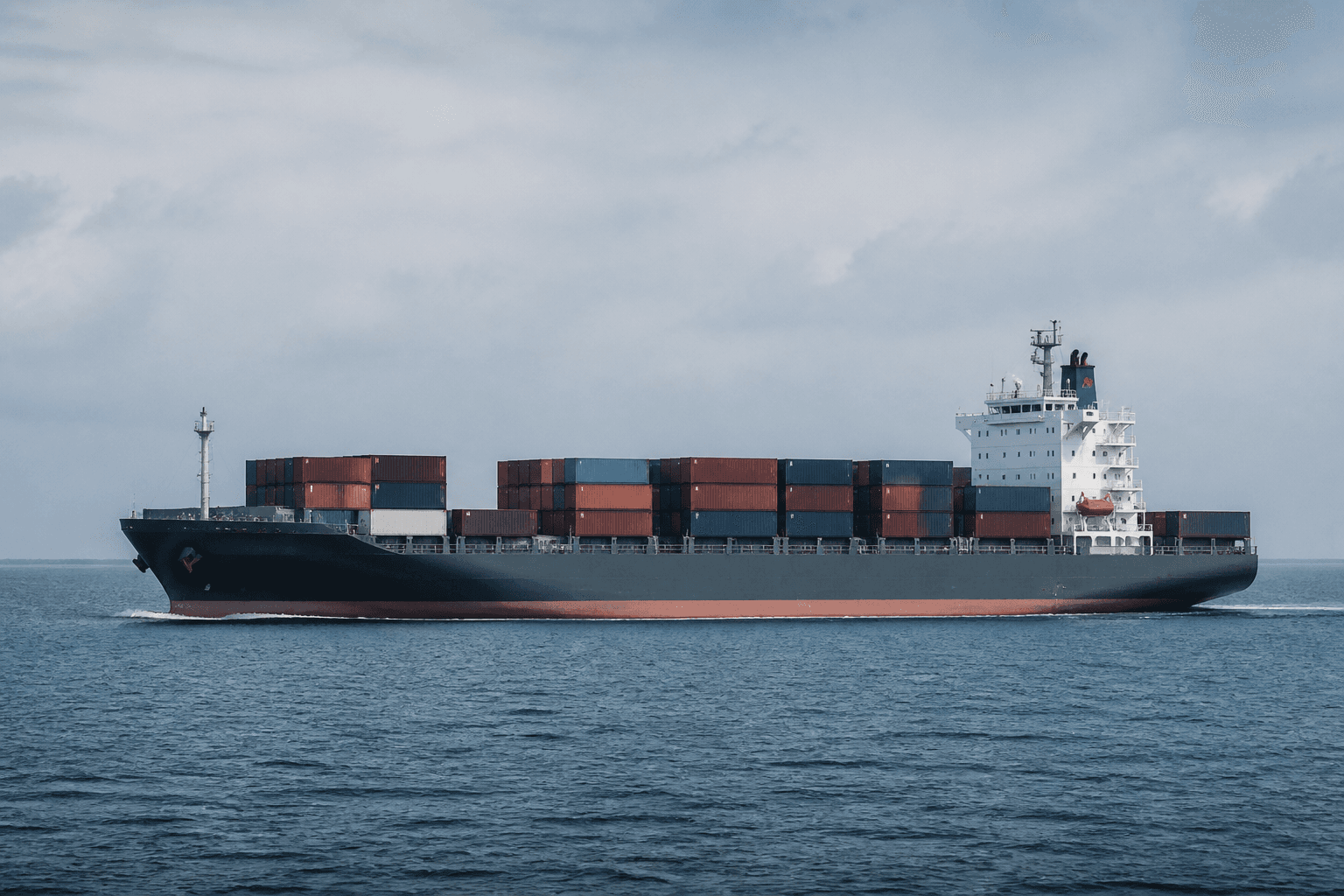 Cargo ship carrying containers at sea